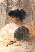 Franciszek zmurko Woman with a fan. oil on canvas